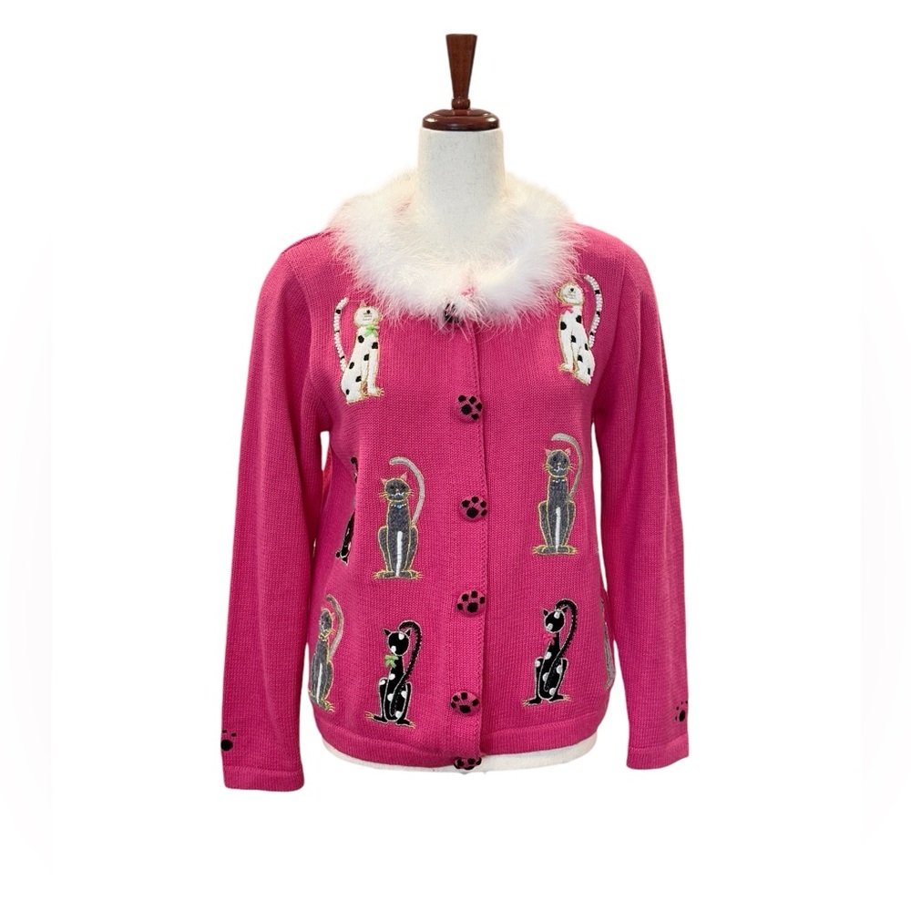 Jack B. Quick Kitty‎ Cat Fuzzy Sweater Pink